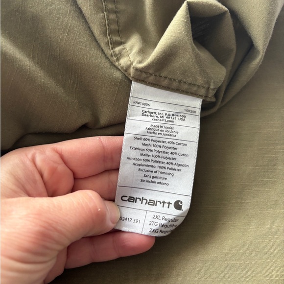 Carhartt Men's Button Front Tan Vented Shirt Short Sleeve 2XL - Picture 5 of 7